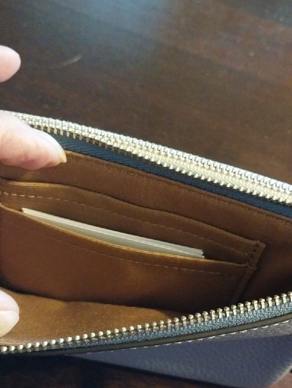Coach Cream Pebbled Leather Double Wristlet with Brown Tag